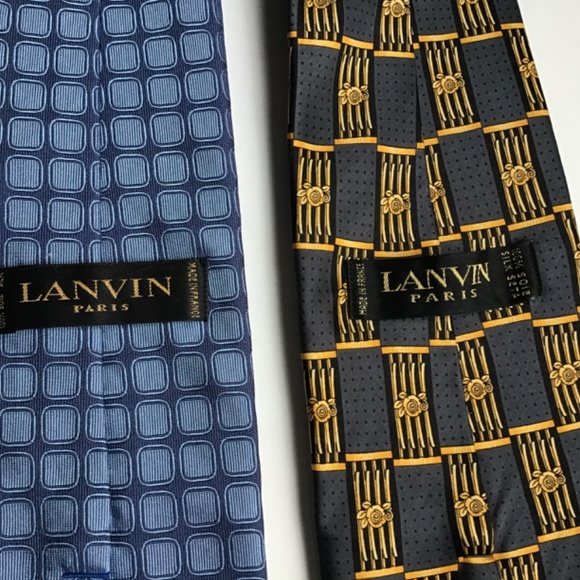 2 LANVIN Paris (gold & gray ) +1 (blue) all silk/soie tie made in France 🇫🇷 - Picture 2 of 6